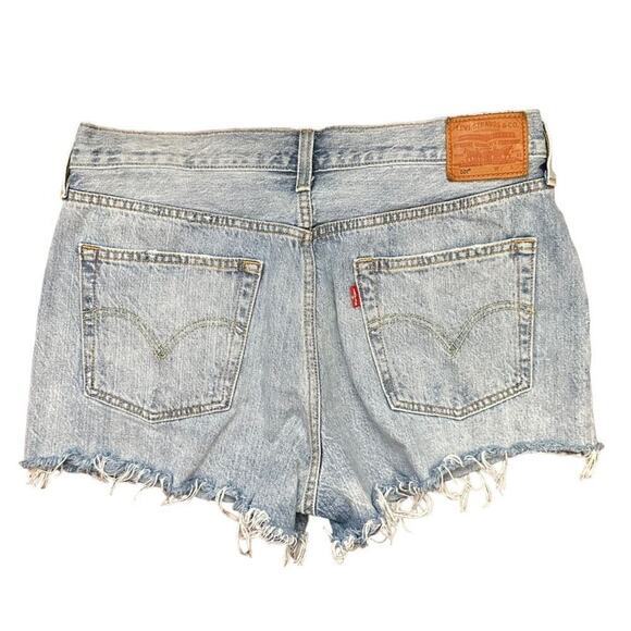 Levi's 501 Premium Jean Shorts Women's 32 Blue Button Fly Cut Off Denim - Picture 2 of 7